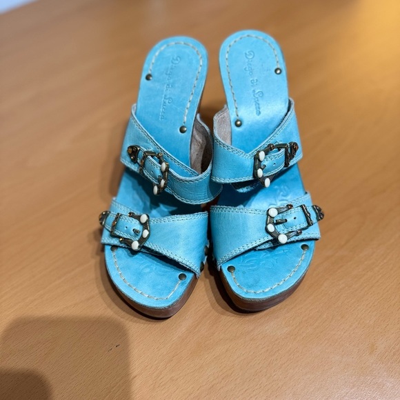 Diego di Lucca Teal Platform Mules with Strappy Design - Picture 8 of 9